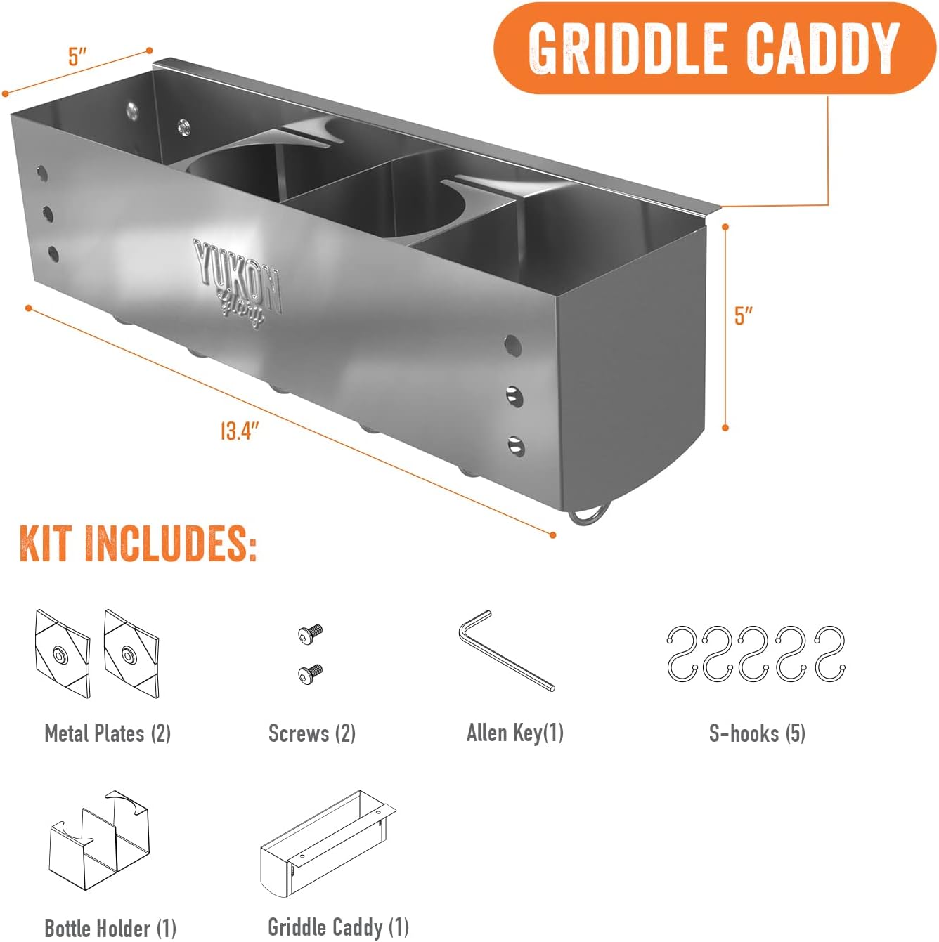 Yukon Glory BBQ Caddy Organizer - Stainless Steel Griddle Caddy for Char-Broil 4-Burner Grills - Clean & Organized Grill Station
