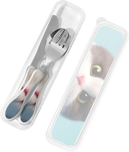 3-Piece Kids Silverware Set With Storage Case, Stainless Steel Reusable Children Safe Knife Spoon Fork Set Classic Cocktail Children Flatware Set For Kids Lunch Box