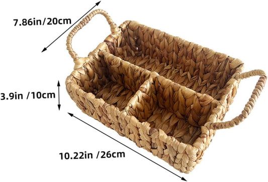 VOSAREA Woven Storage Basket with Divided Compartments Rustic Handcrafted Cutlery Organizer for Home Kitchen Living Room Stylish Sundries Management