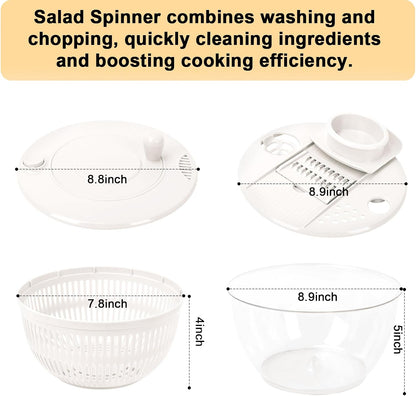 Salad Spinner Large, 5.3 QT 5 IN 1 Lettuce Spinner Dryer with 5 Blades Slicing and Pureeing Vegetables Wash Bowl Kitchen Gadgets for Efficient Salad Preparation Food Washing