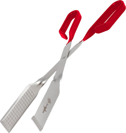 Steak Grill Tongs - 17 inch Red. Professional outdoor grilling utensil. Long reach Barbeque Grilling Tongs. Ideal for steak, fish, burger, and sausage