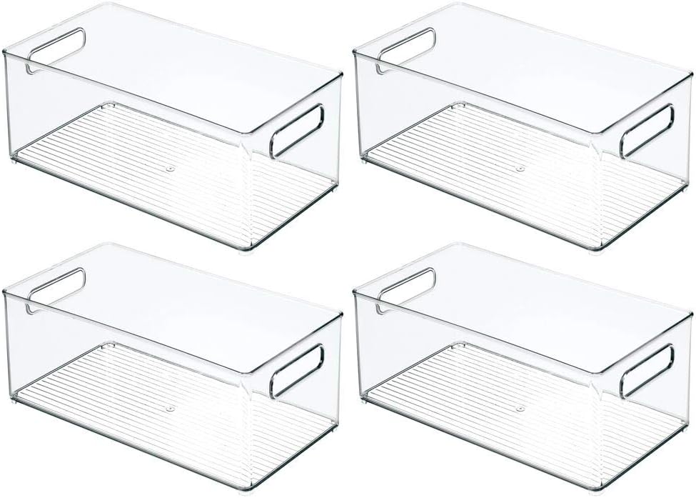 mDesign Plastic Bathroom Storage Container Bins w/ Handles - Closet, Cabinet, Vanity, Cupboard Shelf Organization, Hair Tools Accessory Organizer - Ligne Collection; Clear, ‎5x3.75x16 (Pack of 8)