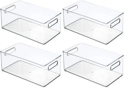 mDesign Plastic Bathroom Storage Container Bins w/ Handles - Closet, Cabinet, Vanity, Cupboard Shelf Organization, Hair Tools Accessory Organizer - Ligne Collection; Clear, ‎5x3.75x16 (Pack of 8)