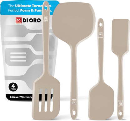 DI ORO Silicone Turner Spatula Set - Kitchen Spatulas for Nonstick Cookware - Cooking Utensils for Flipping Eggs & Pancakes - 600°F Heat-Resistant BPA Free Turners - Dishwasher Safe (4pc, Black)
