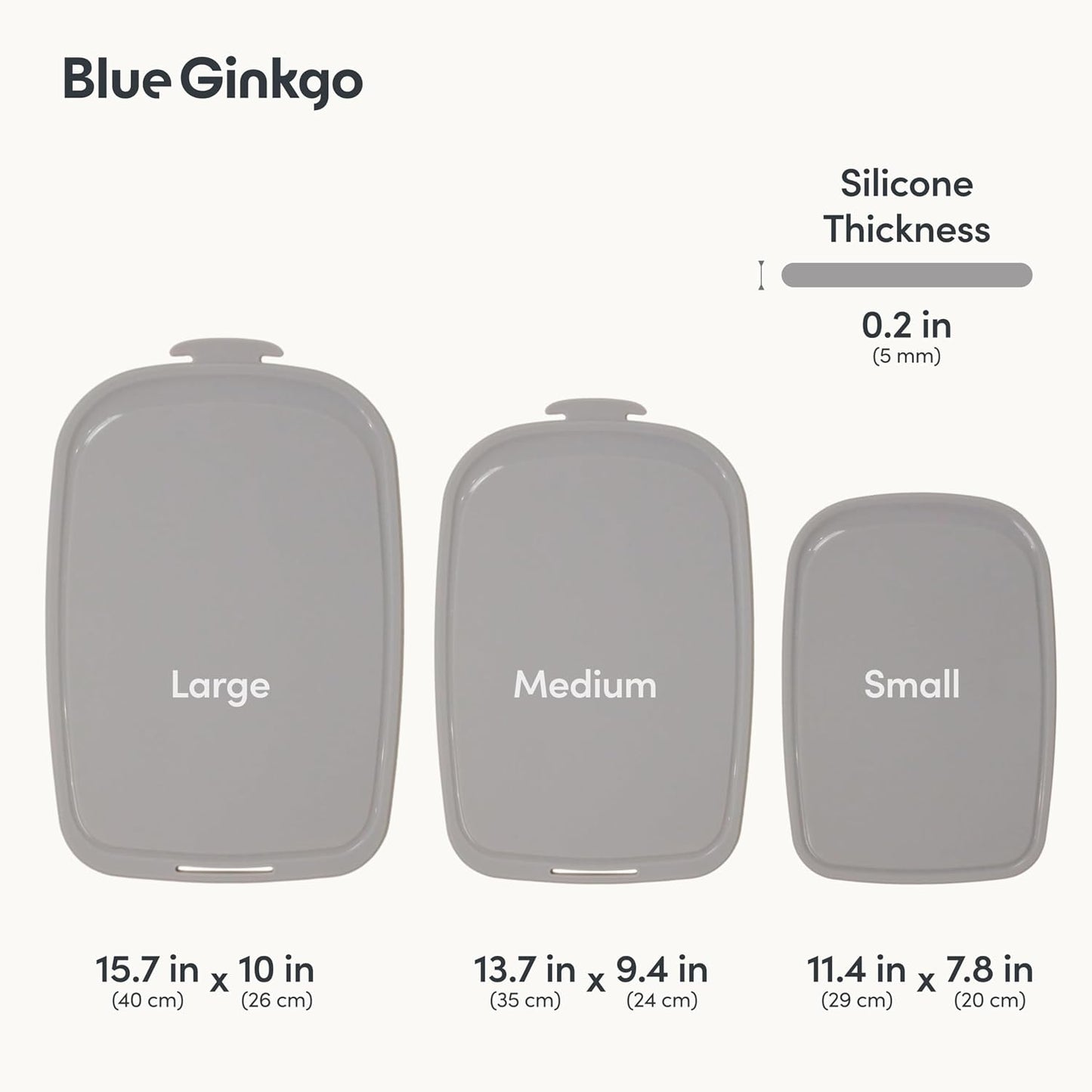 Blue Ginkgo Silicone Cutting Boards – Set of 3 (Small, Medium, Large) – Double-Sided, Thick, Flexible, Non-Slip, BPA Free – Juice Grooves, Dishwasher Safe (Made in Korea, Grey)