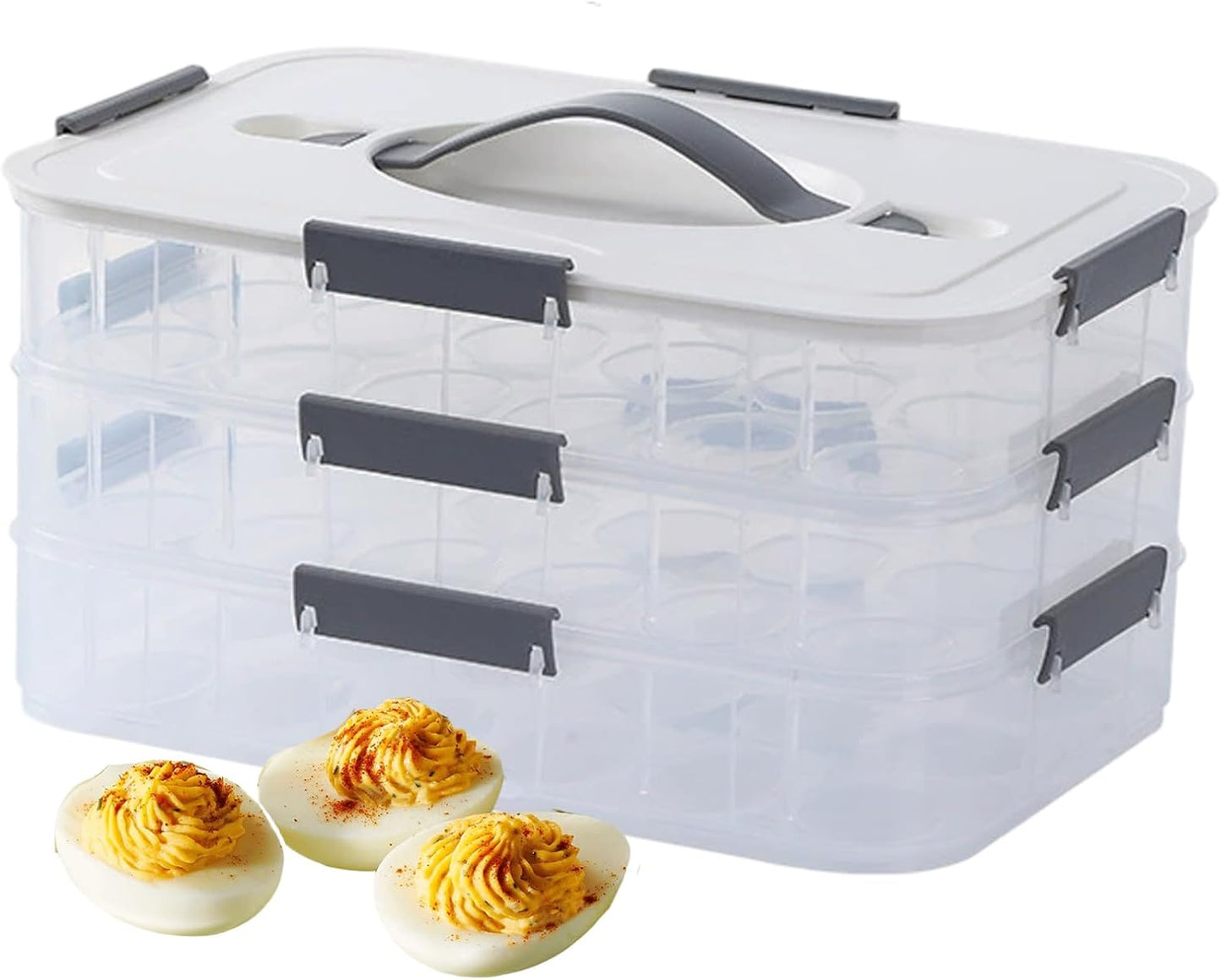 Deviled Egg Containers with Lid 54 Slots Clear Plastic Deviled Egg Tray Carrier Platter with Handle & Snap Lock Stackable Reusable for Fridge, Holder for Fridge