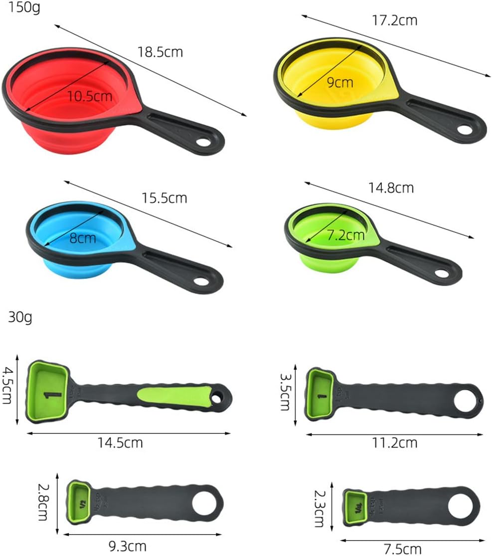 New Version 11Pack Silicone Kitchen Strainer Collapsible Colander with Foldable Silicone Measuring Spoon Measuring Cup Kitchen Good Tools (Blue) 9.6 * 1.1