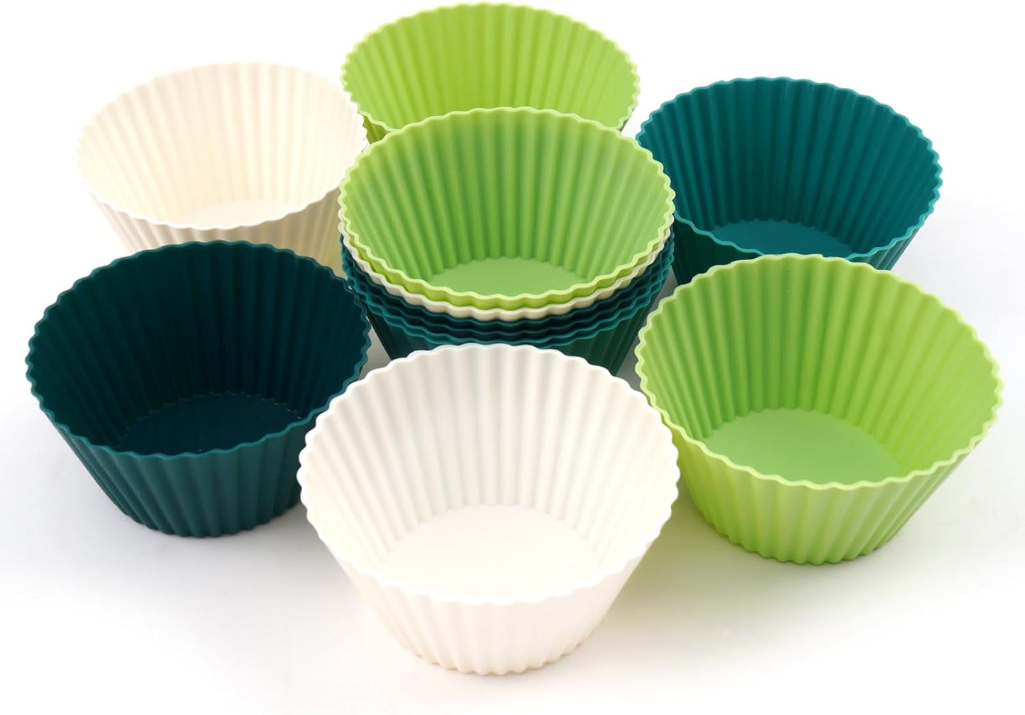 12 Pack Silicone Baking Cups - 4 Colors Reusable Non-Stick Muffin Liners, Heat-Resistant Cupcake Molds for Oven