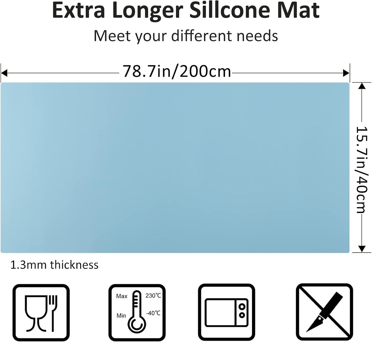 Silicone Mat Heat Resistant Mats for Countertop, Large Silicone Mats for Crafts Kitchen Counter Workbench Table protector, Size 36x24 inches Thick 2mm,Rolled Package,Light Blue