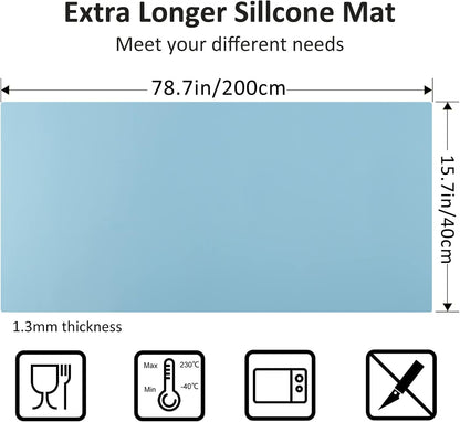 Silicone Mat Heat Resistant Mats for Countertop, Large Silicone Mats for Crafts Kitchen Counter Workbench Table protector, Size 36x24 inches Thick 2mm,Rolled Package,Light Blue