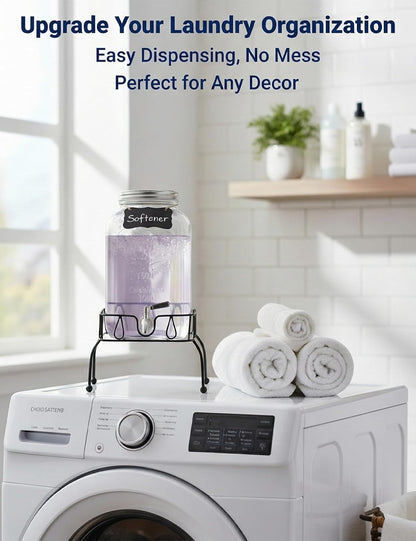 2 Gallon Glass Drink Dispenser with Stand, Ice Cylinder,Stainless Steel Leakproof Spigot and Lid,Glass Beverage Dispenser for Parties,Mason Jar Drink Dispenser for Juice,Sun Tea,Water,Lemonade & More