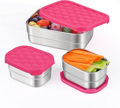 Tanjiae Small (1 CUP) Stainless Steel Snack Containers for Kids | Easy Open Leak Proof Food Containers with Silicone Lids - Perfect Metal Toddler Lunch Box for Daycare and School (8oz)