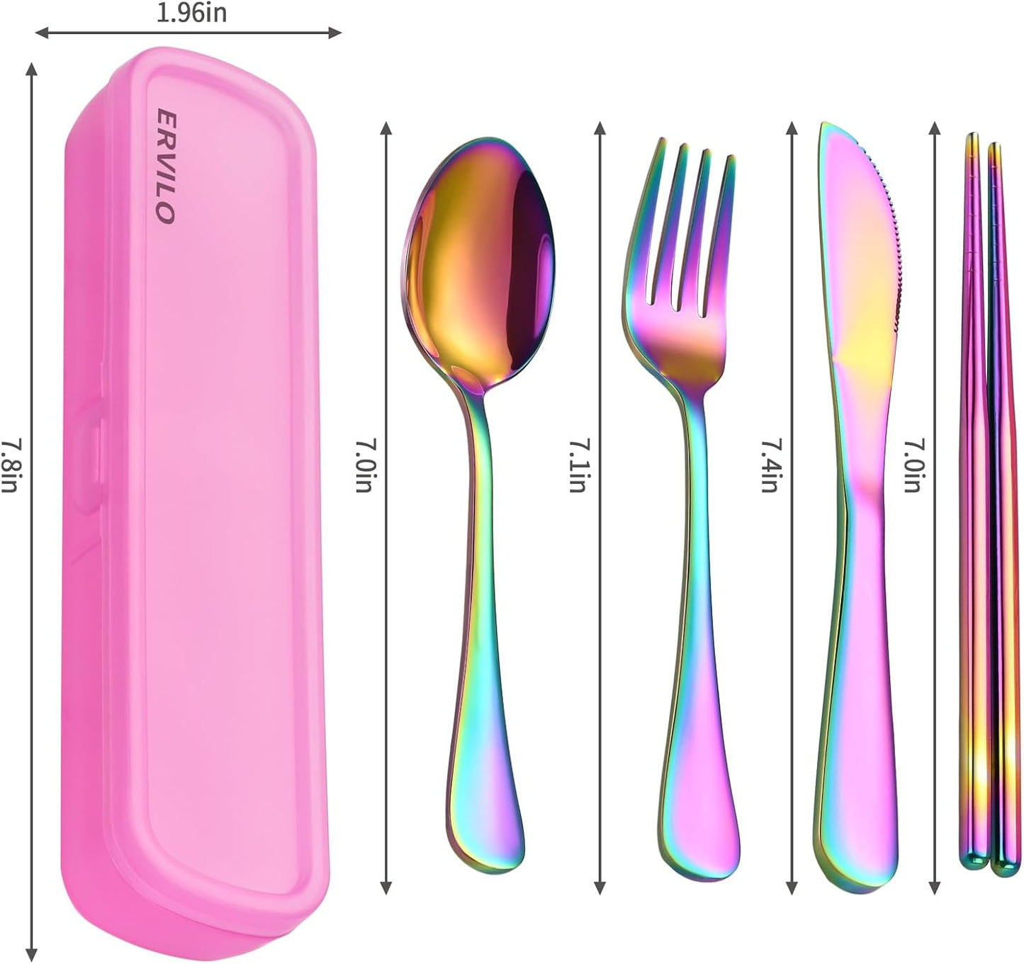 Travel Utensils with Case, Stainless Steel Camping Cutlery Set, Reinforced Case with Snap-Lock Closure, Include Fork Spoon Knife Chopsticks, Portable Lunch Box Silverware for Picnic Office, Black