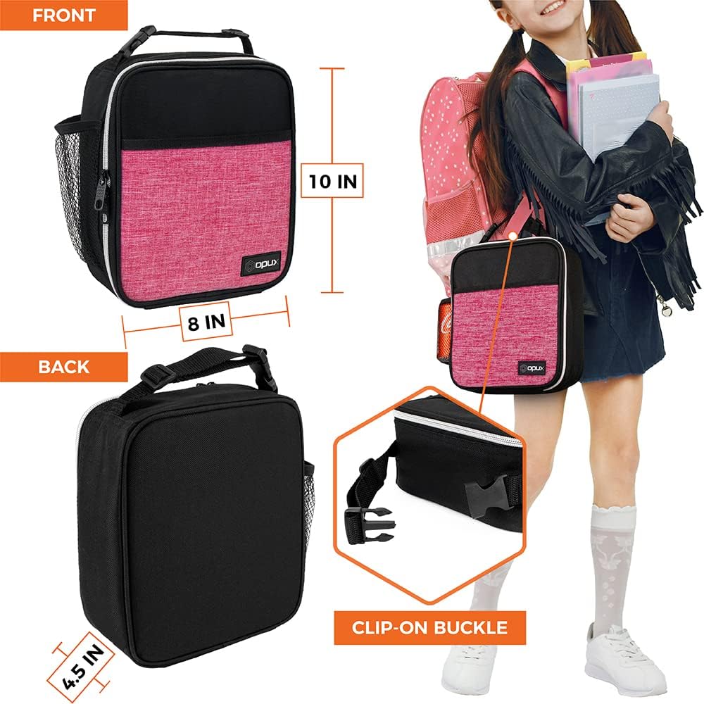 opux Premium Insulated Lunch Box, Soft School Lunch Bag for Kids Boys Girls, Leakproof Small Lunch Pail Men Women Work, Reusable Compact Cooler Tote Lunchbox for Office Adult, Black
