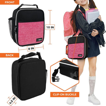 opux Premium Insulated Lunch Box, Soft School Lunch Bag for Kids Boys Girls, Leakproof Small Lunch Pail Men Women Work, Reusable Compact Cooler Tote Lunchbox for Office Adult, Black