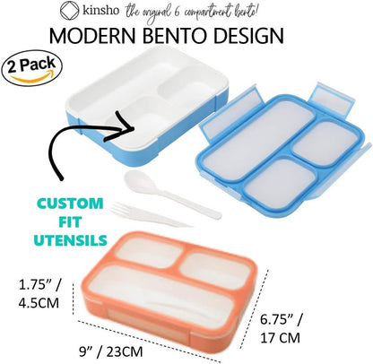 Bento Lunch Box Kids & Adults, Lunch and Snack Containers for Boys & Girls with 3 Compartments - School, Work Daycare, Meal Planning Portion Control Container, BPA-Free Boxes, Utensils, Blue 1 pack