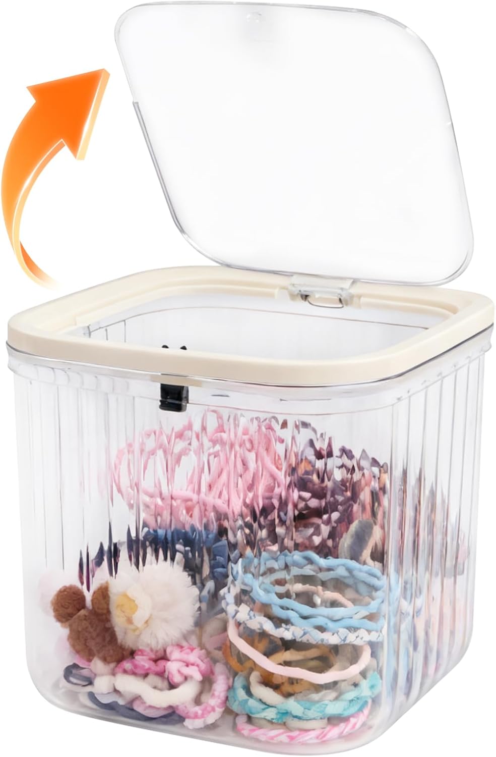 THMINS Hair Accessories Organizer for Girls,Small Plastic Storage Box with Lid for Kids Hair Clips,Ties,Bows&Jewelry,Stackable Dust-Proof Flip Top Container,Desktop Organizer(Clear)