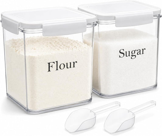 Set of 2 Large Food Storage Jars 4L - Airtight Containers with Lids, White with Free Spoon - Kitchen Canisters for Sugar,Flour,Coffee,Pantry Organization-S