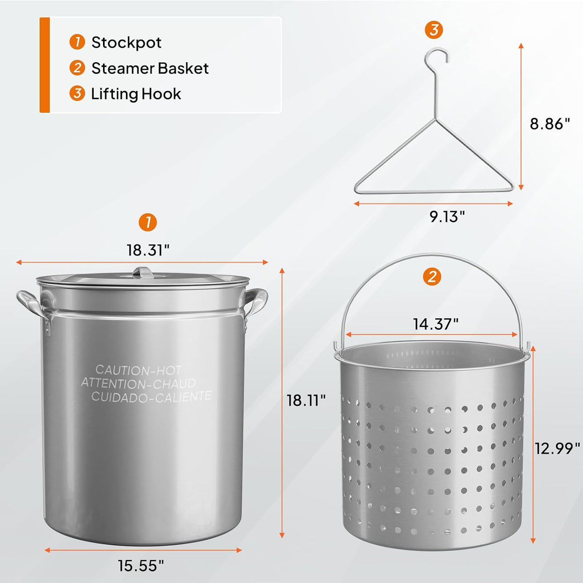 Bonnlo 30QT Aluminum Stock Pot for Boiling Seafood, Crawfish & Crab, Frying Turkey & Steaming Tamales, Large Boil Pot with Strainer Basket, Lid, Lifting Hook & Steamer Rack for Outdoor Cooking