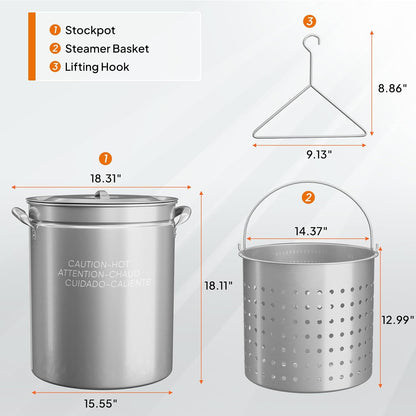 Bonnlo 30QT Aluminum Stock Pot for Boiling Seafood, Crawfish & Crab, Frying Turkey & Steaming Tamales, Large Boil Pot with Strainer Basket, Lid, Lifting Hook & Steamer Rack for Outdoor Cooking