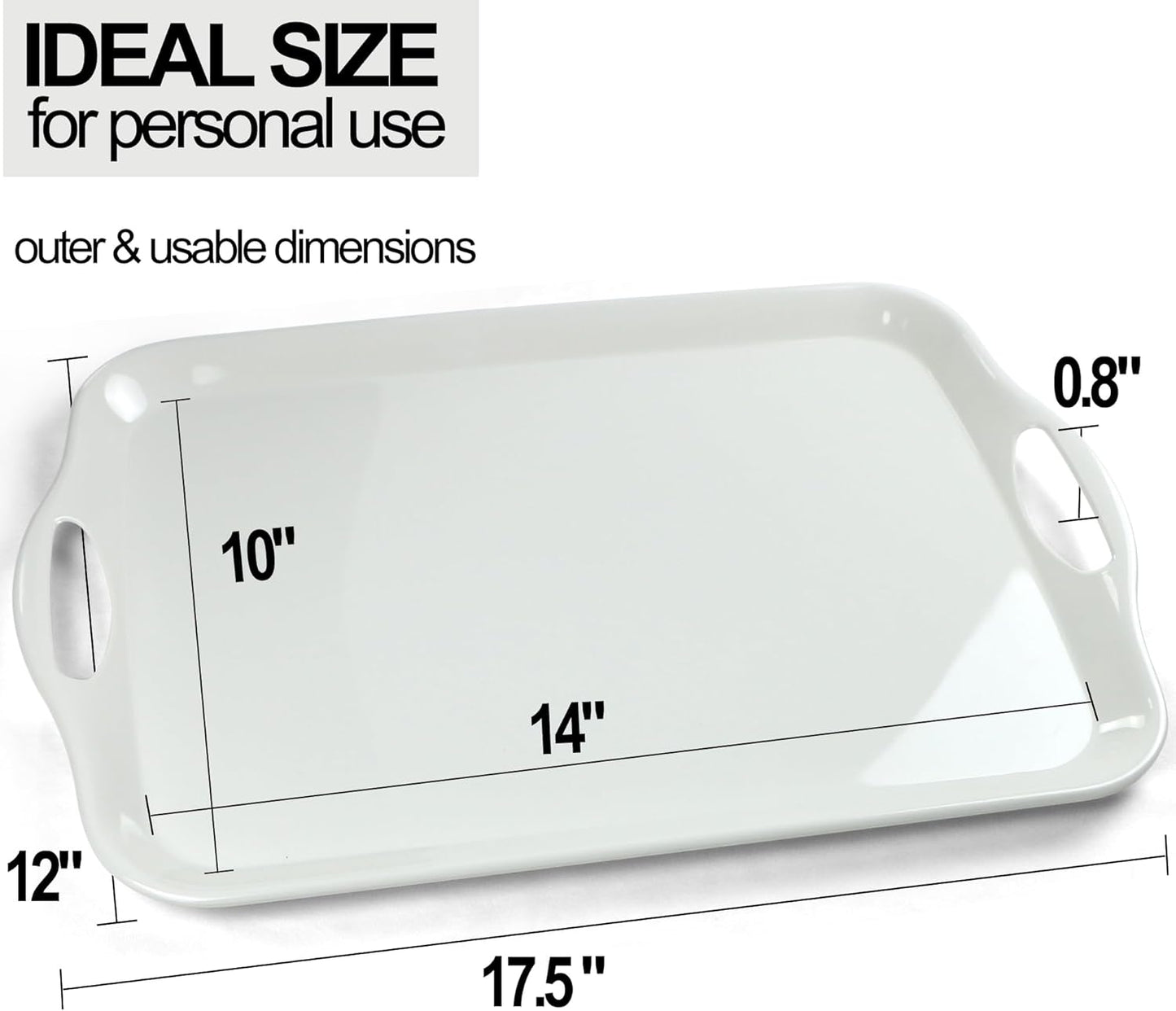 Czlizdyt Large Melamine Serving Tray with Handles, 17.5 x 12 in Rectangular Melamine Serving Platter, Dishwasher Safe Trays for Eating, Appetizer, Charcuterie, Snack, Fruit, Desserts, Set of 2, White