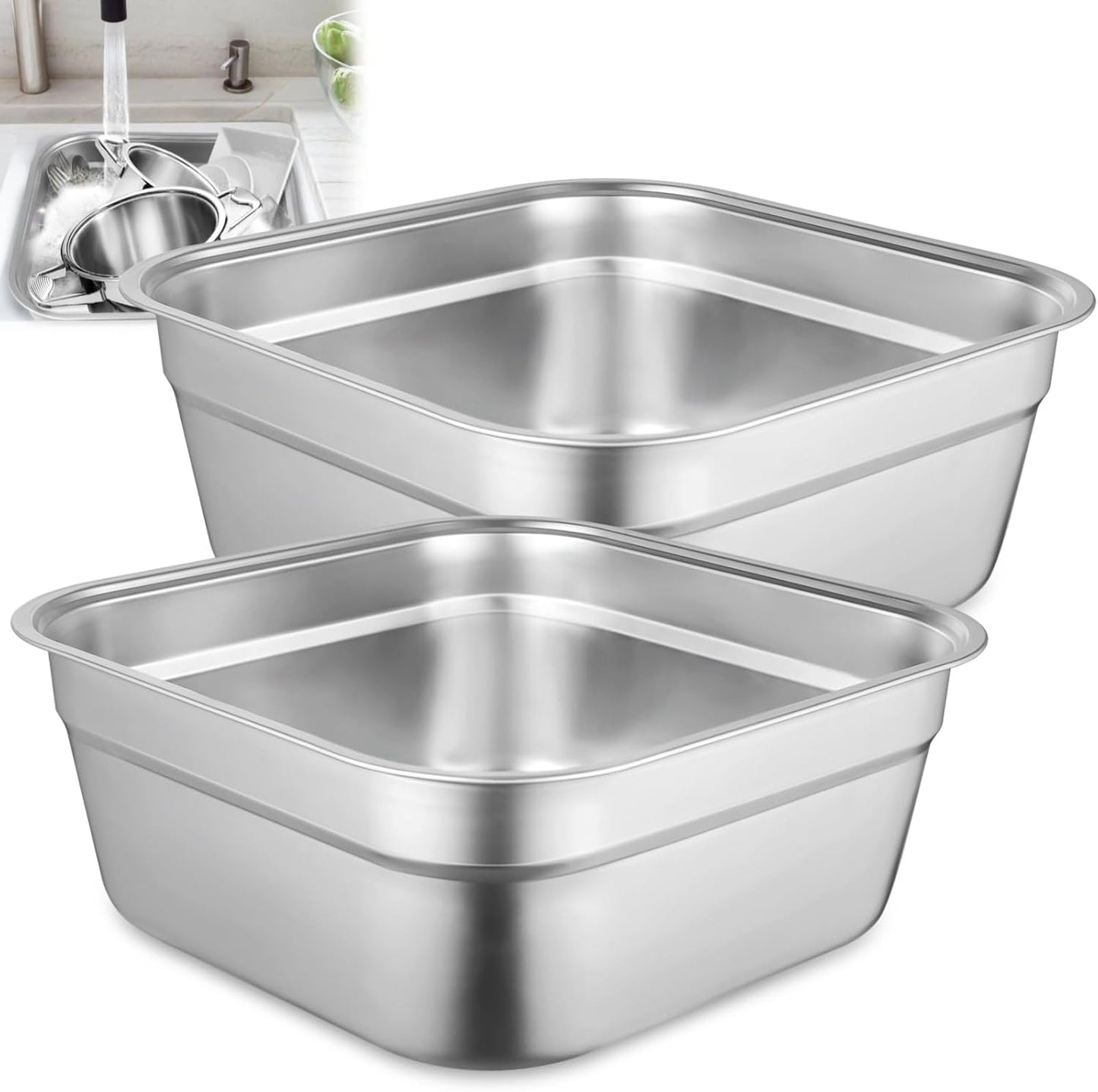 yeesport 2-in-1 Washing Up Bowl Set, Stainless Steel Dish Tub with Colander, Fruit Vegetable Washing Basin, Multi-purpose Bowl Kit for Washing and Draining Rice, Pasta, Food Strainer Mixing Bowl