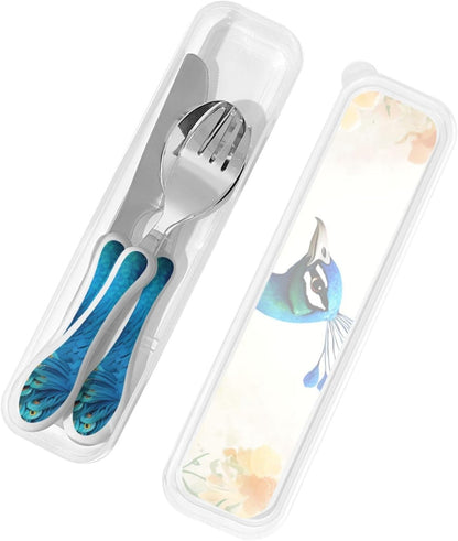3-Piece Kids Silverware Set With Storage Case, Stainless Steel Reusable Children Safe Knife Spoon Fork Set Butterfly On Beautiful Flower Children Flatware Set For Kids Lunch Box
