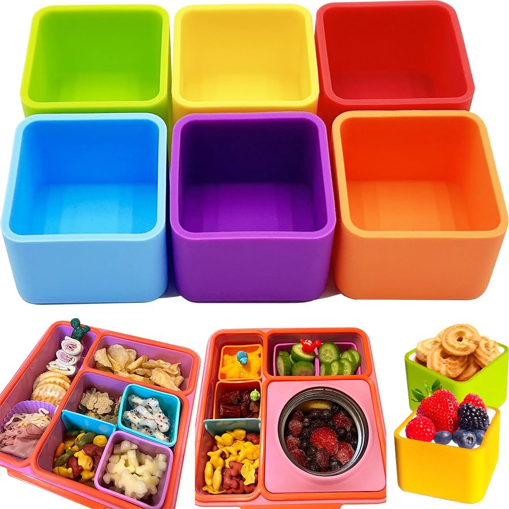 IELEK Silicone Bento Lunch Box Dividers Reusable Bento Box Containers Bundle Accessories- Non-Toxic, BPA Free, Dishwasher Safe