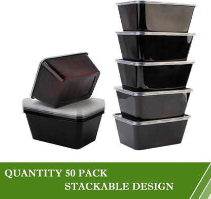 RANLITTLE Meal Prep Containers 50 Pack 38oz Reusable, Leakproof Food Storage Containers with Lids, BPA-Free Plastic To Go Take Out Bento Box Stackable Microwave & Freezer Safe