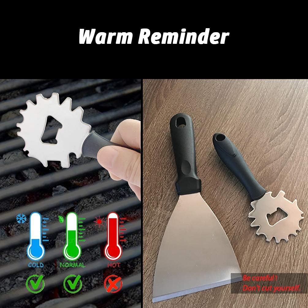 Grill & Griddle Scraper,2pcs Sturdy BBQ Grate Cleaning Tool,Stainless Steel Grill Brush Non-bristles Slant Edge Grill Scraper-Includes Bottle Opener,Perfect Barbecue Grill Accessories