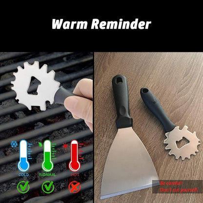 Grill & Griddle Scraper,2pcs Sturdy BBQ Grate Cleaning Tool,Stainless Steel Grill Brush Non-bristles Slant Edge Grill Scraper-Includes Bottle Opener,Perfect Barbecue Grill Accessories