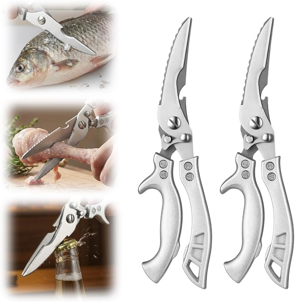 Heavy Duty Kitchen Scissors for Food, 2026 New Stainless Steel Bone Cut Kitchen Scissors Poultry Shears, Multi-Purpose Kitchen Shears for Meat Chicken Bone Fish Turkey Vegetables Seafood (1pc)