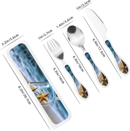 3-Piece Kids Silverware Set With Storage Case, Stainless Steel Reusable Children Safe Knife Spoon Fork Set Yellow Sunflowers Children Flatware Set For Kids Lunch Box