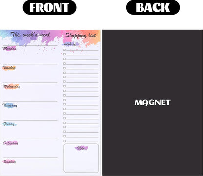 60 Sheet Meal Planner for Fridge, Magnetic Weekly Meal Planner & Grocery List with Tear-off Shopping List for Meal Prep, 7x10''-Flower Design