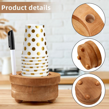 Wooden Cup Holder with Marker Slot,Brown Cup Holder Dispenser Disposable Mug Dispenser,Wooden Party Cups Dispenser Wooden Organizer for Modern Farmhouse Home bar(Brown,Size:5.51 * 2.95inch)