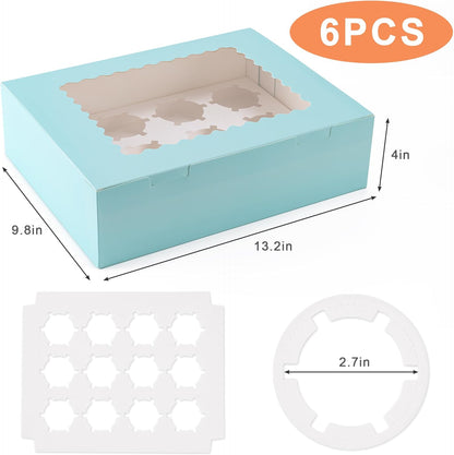 Hoewina 6PCS Cupcake Boxes - Hold 12 Count Cupcake Containers with Window, Food Grade Cupcake Holder Easy Transport and Presentation - Ideal for Cupcakes, Desserts, and More