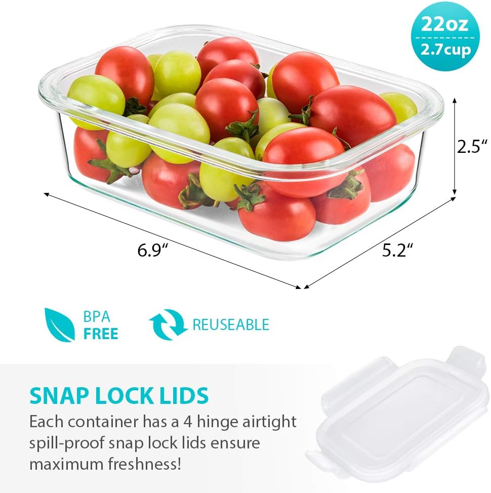 Bayco Glass Storage Containers with Lids, 9 Sets, Meal Prep Airtight Food Storage Containers for Food Storage with Lids - Leak Proof