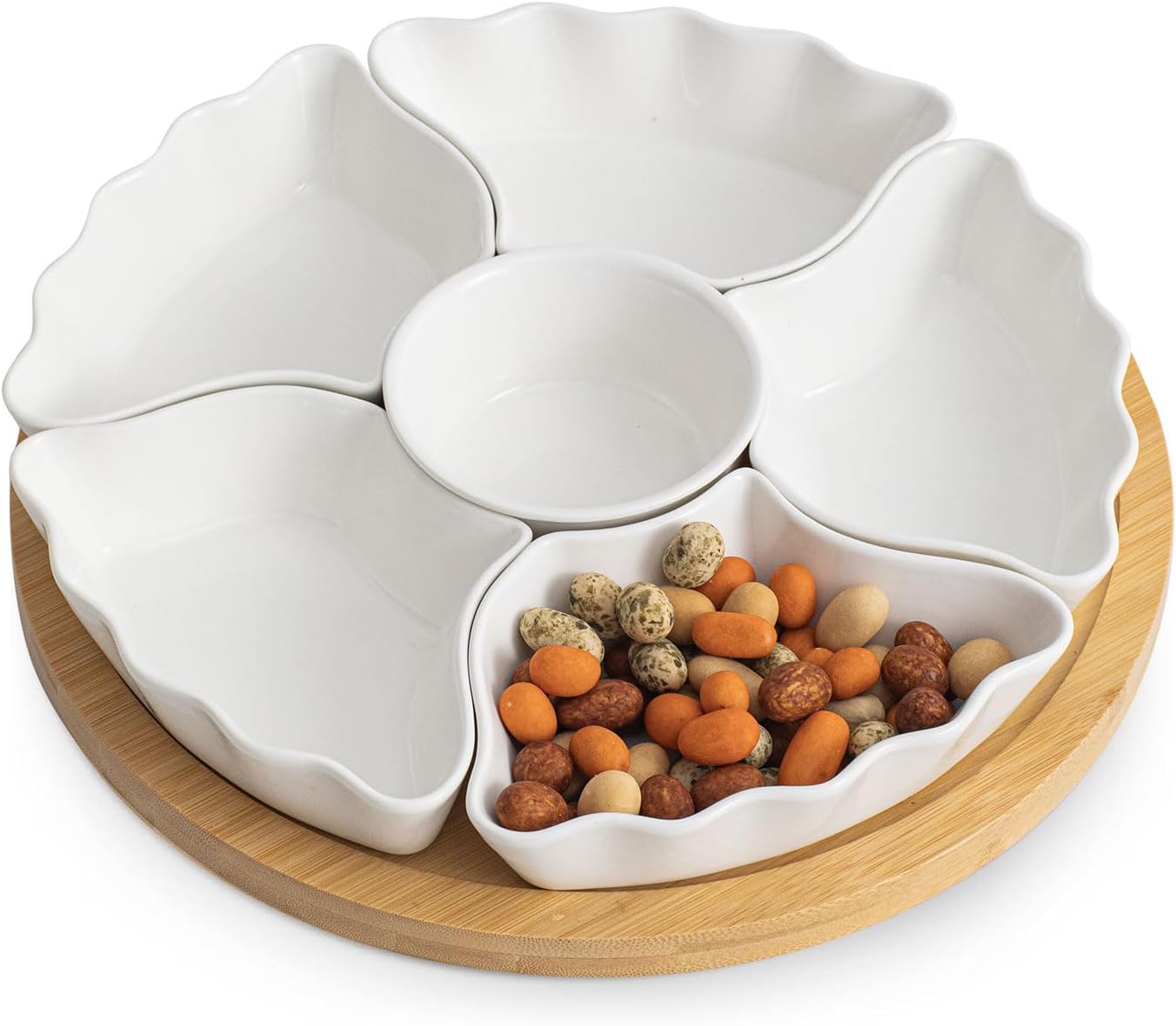 7-Piece Divided Serving Tray Set for Party, 12-Inch Rotating Serving Tray for Dining Table with Removable Dividers, Lazy Susan Platter for Charcuterie, Appetizers & Snacks