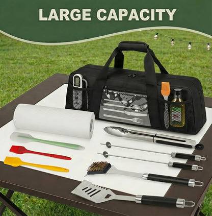 Grill Utensil Storage Bag, Large Grill Tool Storage Caddy with Pockets, BBQ Outdoor Tool Storage Bag for Grilling, Camping, Picnic Accessories (22" L×6.5" W×7.2" H, Bag Only)