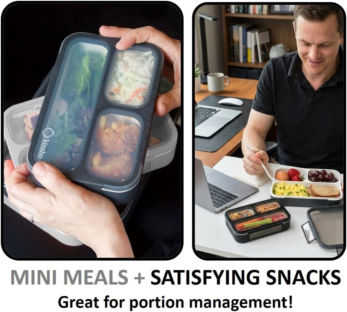 Small Snack Containers for Kids Toddlers - 3 Compartments (Set of 2) - Leak-Proof Reusable Boxes with Lids - BPA-Free Plastic Mini Bento Lunch Box - Holds 2 Cups Capacity (Pastel Blue+Teal Sparkle)