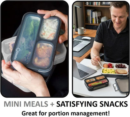 Small Snack Containers for Kids Toddlers - 3 Compartments (Set of 2) - Leak-Proof Reusable Boxes with Lids - BPA-Free Plastic Mini Bento Lunch Box - Holds 2 Cups Capacity (Pastel Blue+Teal Sparkle)