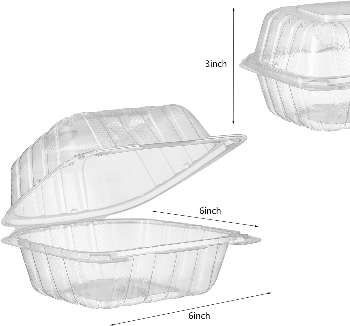 8X8 3-Compartment 50-Pack Plastic Clamshell Takeout Food Trays Heavy Duty Togo Disposable Box Carryout Meal Prep Packaging Catering Hinged Containers With Secure Snap Lid (Formerly FULING)