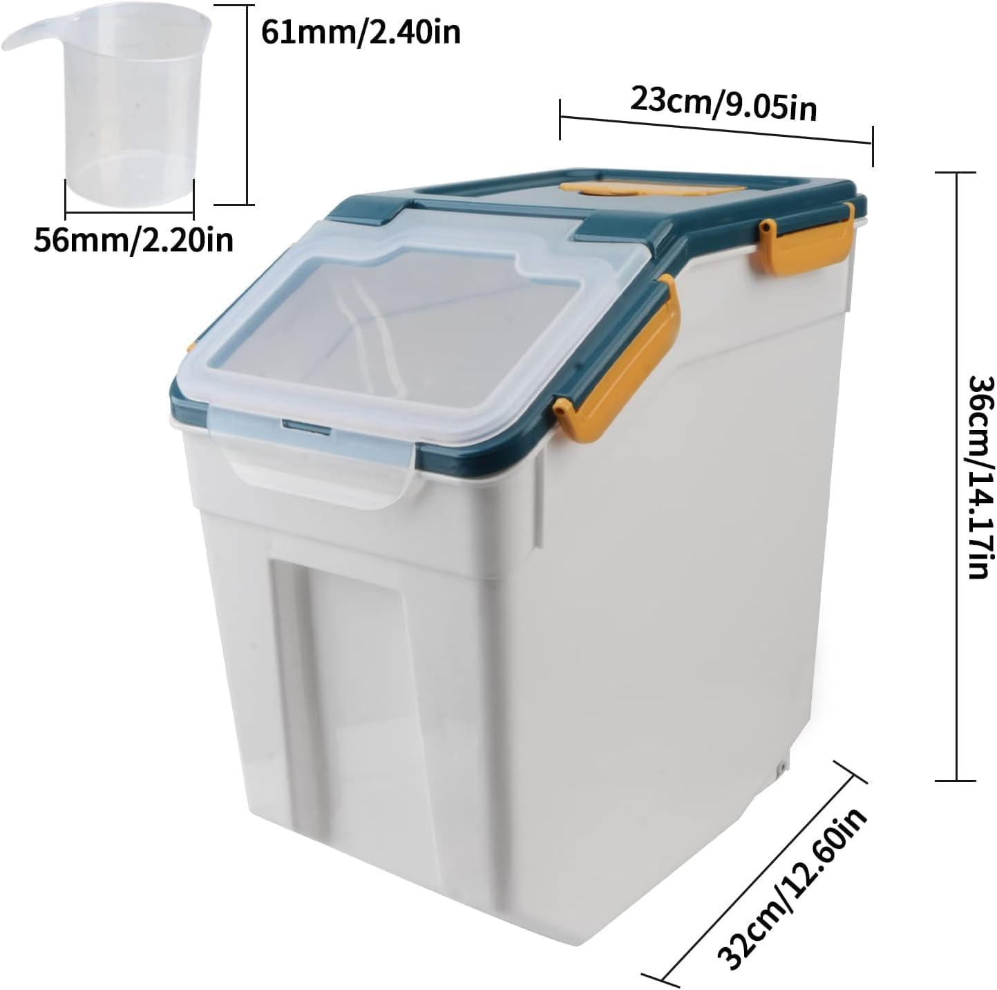 Saim Flour Storage Container Bin 25lbs (2 Pack), BPA Free Rice & Food Dispenser with Lid, Measuring Cup & Scoop - Kitchen Pantry Organizer for Grain, Cereal, Dog Food, Baking Supplies - Dark Blue