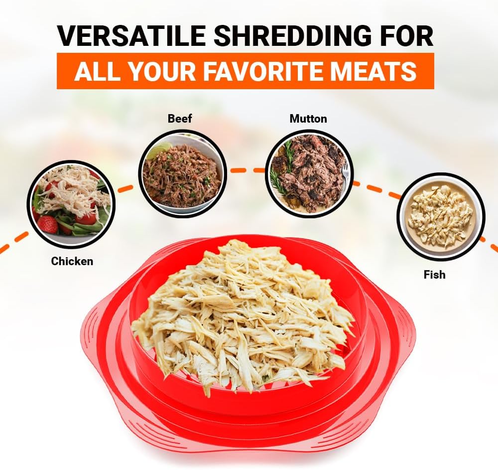 Chicken Shredder Tool Twist Large Cherry Red, 10” BPA-Free Meat Shredder, Chicken Breast Pork Beef, Manual Food Shredder with Brush, Anti-Slip, Ergonomic Handle, Fast Shredding for Kitchen, Meal Prep