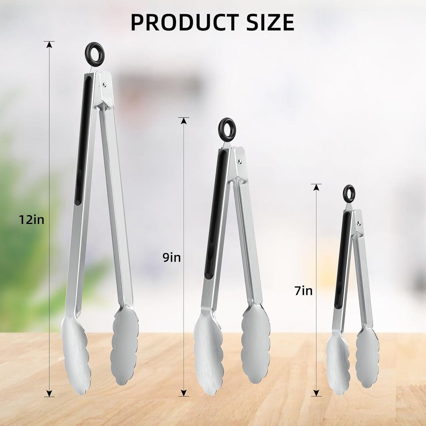 Tongs For Cooking - Heat Resistant 600 Degrees Stainless Steel Kitchen Tong,Heavy Duty Metal Locking Tongs - Perfect for Food,Salad and BBQ set of 3 (7",9" and 12") Dishwasher (Red)