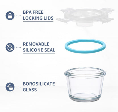 Small Glass Containers 6 Pack, 6 oz Reusable, Airtight, Leakproof Mini Food Storage Containers with Lids