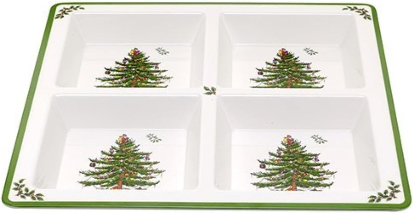 Spode Christmas Tree Melamine Chip and Dip | 14 Inch Serving Platter for Cheese, Appetizers, Chips, Salsa and more, Made of Melamine perfect for Hosting Indoors and Outdoors | Dishwasher safe