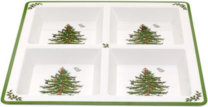 Spode Christmas Tree Melamine Chip and Dip | 14 Inch Serving Platter for Cheese, Appetizers, Chips, Salsa and more, Made of Melamine perfect for Hosting Indoors and Outdoors | Dishwasher safe