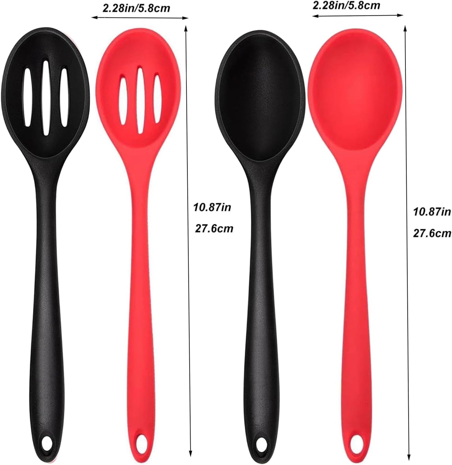 Silicone Cooking Spoon, Nonstick Kitchen Spoons Set for Cooking,Slotted and Solid Serving Spoon Heat Resistant, Silicone Mixing Basting Stirring Spoons for Nonstick Cookware 4 Pack (Black)