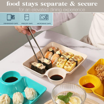4 Pcs Chips and Salsa Serving Dish Plates, Veggie Platter Dipping Serving Trays with Sauce Rack for Buffet Family Party Appetizer Sushi Taco Salsa Charcuterie Barbecue Plate, Reusable (White 4PCS)